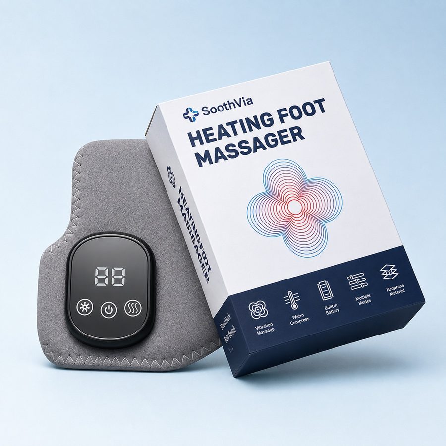 SoothVia heated massaging slipper, with its warming lining and its control unit
